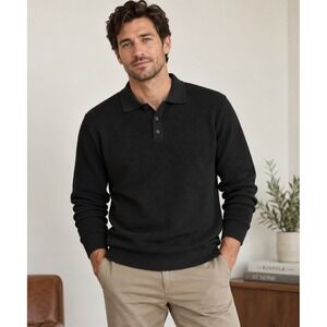Kenneth Cole New York Black Waffle Knit Polo Sweater Mens XL Cotton Blend NEW